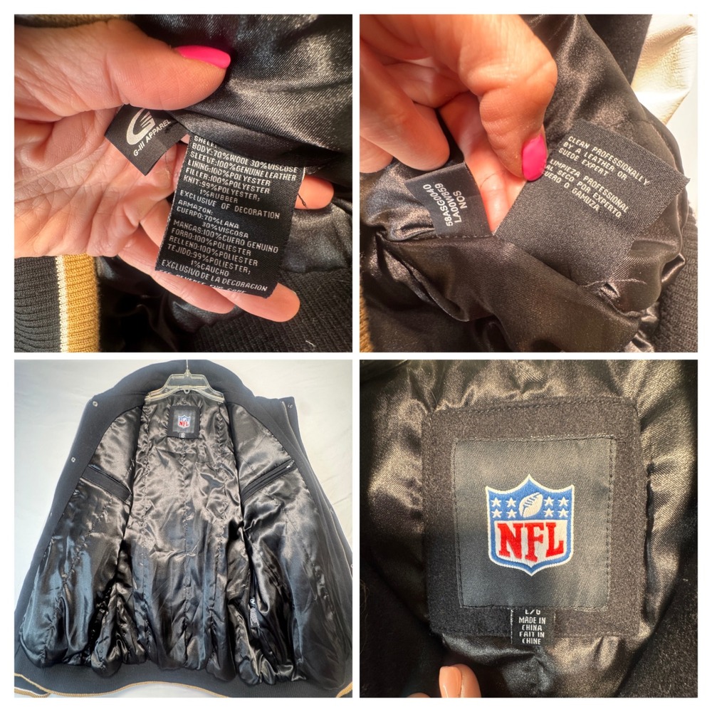 Saints Super Bowl Varsity Jacket G III Leather Wool New Orleans Champions Large - Picture 5 of 6